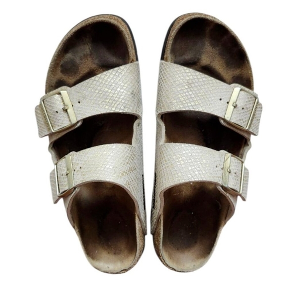 Birkenstock Arizona schmal shiny python eggshell Sandalen Size 9 - Picture 6 of 14